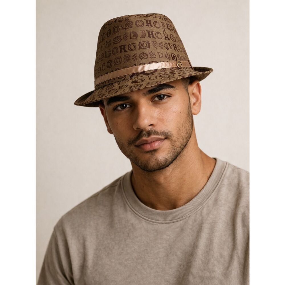 Rocawear Monogram Fedora Hat Brown Logo Print M/L Streetwear